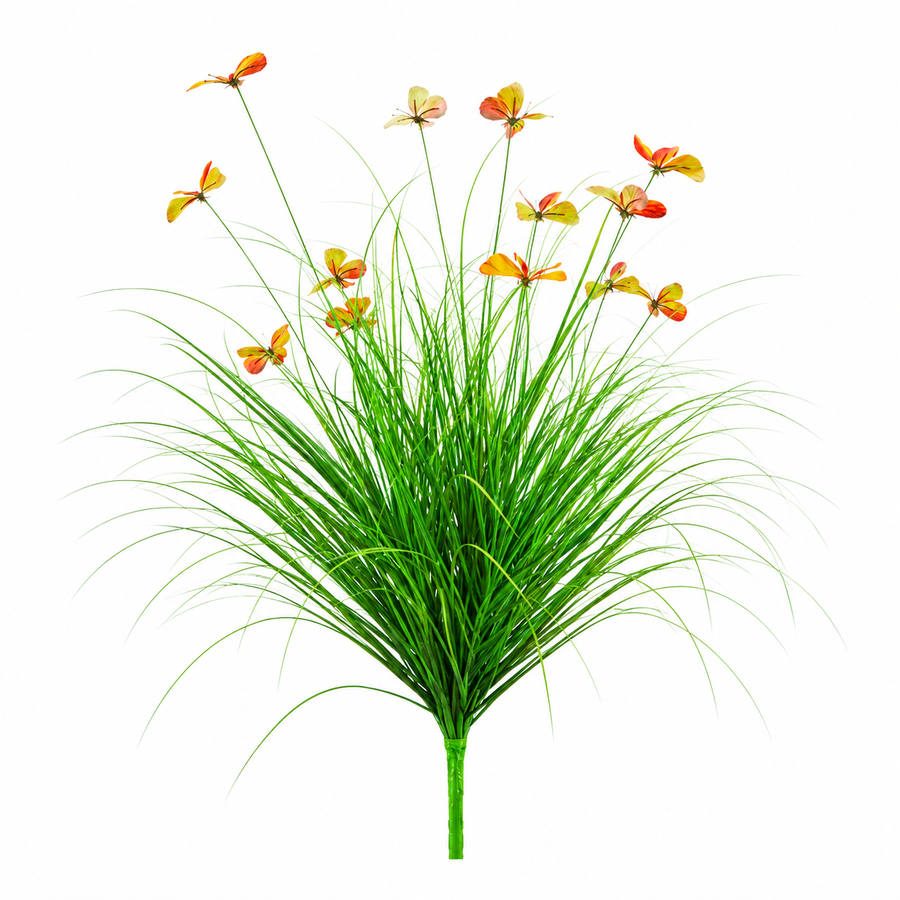 Plante ornementale de gazon artificiel à papillons, 100 cm, avec 13 fleurs, vertes et rouges, sans pot