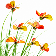 Plante ornementale de gazon artificiel à papillons, 100 cm, avec 13 fleurs, vertes et rouges, sans pot