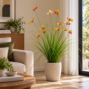 Plante ornementale de gazon artificiel à papillons, 100 cm, avec 13 fleurs, vertes et rouges, sans pot