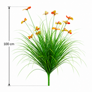 Plante ornementale de gazon artificiel à papillons, 100 cm, avec 13 fleurs, vertes et rouges, sans pot