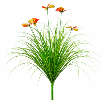 Plante ornementale artificielle en forme de papillon, 60 cm, avec 5 fleurs, verte et rouge, sans pot