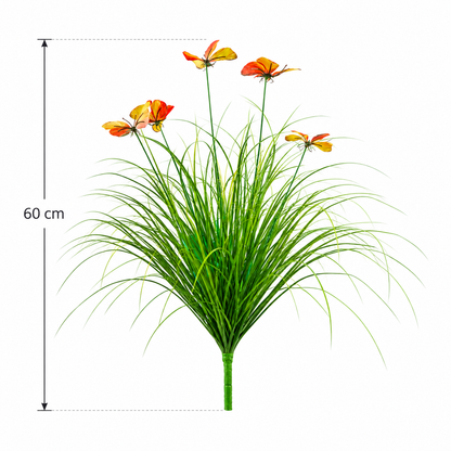 Plante ornementale artificielle en forme de papillon, 60 cm, avec 5 fleurs, verte et rouge, sans pot