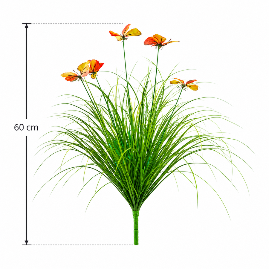 Plante ornementale artificielle en forme de papillon, 60 cm, avec 5 fleurs, verte et rouge, sans pot
