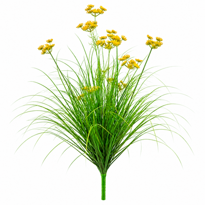 Plante artificielle ornementale type aneth, 80 cm, avec 9 fleurs, vertes et jaunes, sans pot