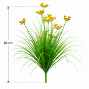 Plante artificielle ornementale type aneth, 80 cm, avec 9 fleurs, vertes et jaunes, sans pot