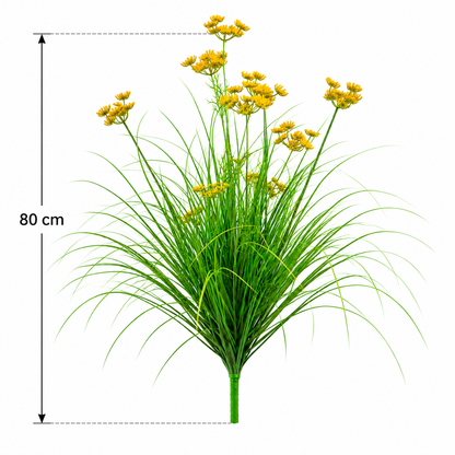 Plante artificielle ornementale type aneth, 80 cm, avec 9 fleurs, vertes et jaunes, sans pot