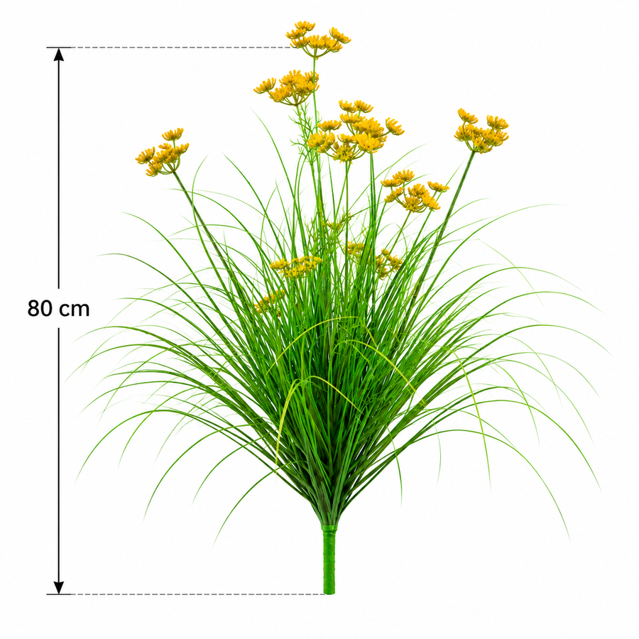 Plante artificielle ornementale type aneth, 80 cm, avec 9 fleurs, vertes et jaunes, sans pot