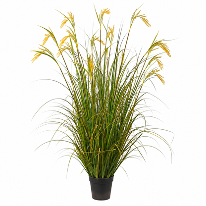 Plante artificielle ornementale, type épice de riz, 150 cm, avec 17 fils, vert et jaune, sans pots