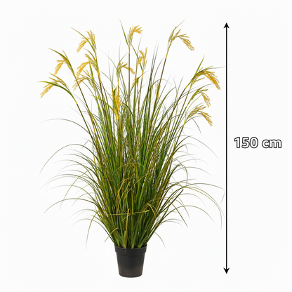 Plante artificielle ornementale, type épice de riz, 150 cm, avec 17 fils, vert et jaune, sans pots