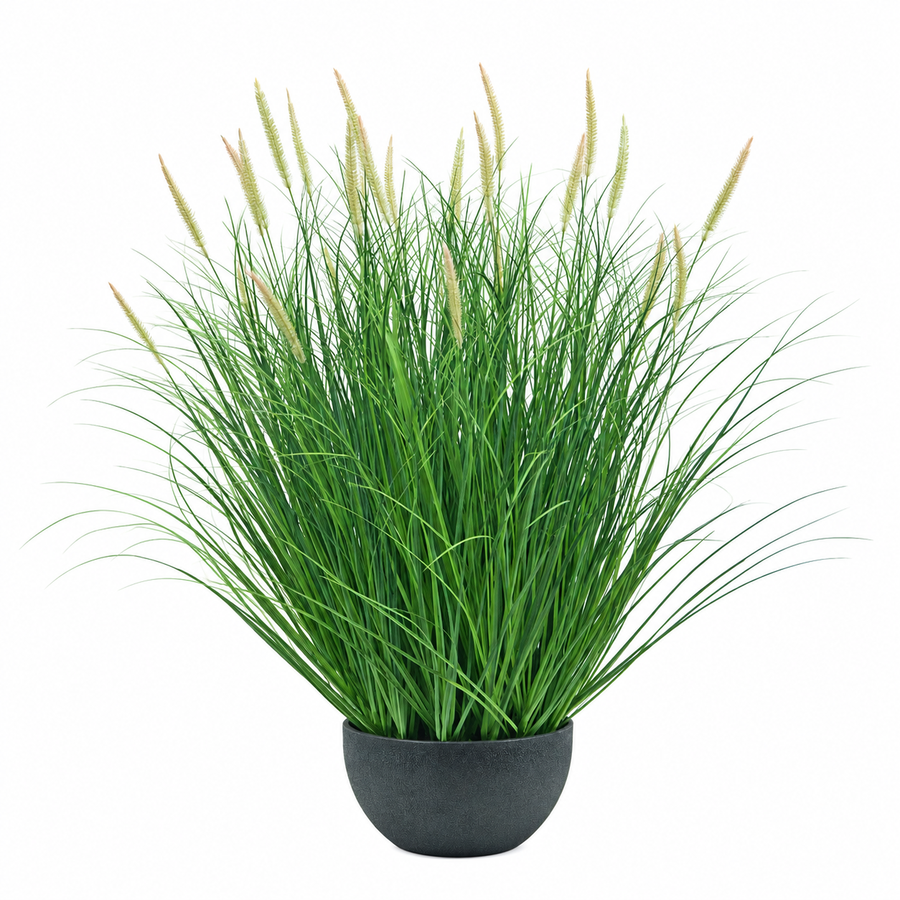 Plante artificielle, herbe ornementale en pot sétaire, 70 cm, avec 25 épices, vert et rose