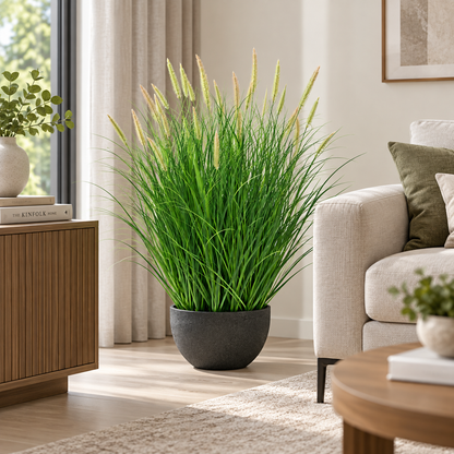 Plante artificielle, herbe ornementale en pot sétaire, 70 cm, avec 25 épices, vert et rose
