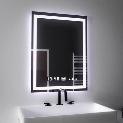 Miroir LED rectangulaire, 45x60 cm, Verite MotionGlow Marcello, système anti-buée, horloge et thermomètre, intensité variable