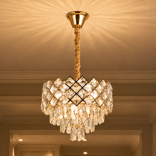 Lustre en cristal VECTORIA Nobile 5xE14, diamètre 39cm, doré, hauteur réglable, métal et cristal