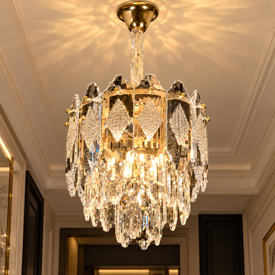 Lustre en cristal VELVET Petito, 3xE14, D30 cm, doré, hauteur réglable, métal et cristal