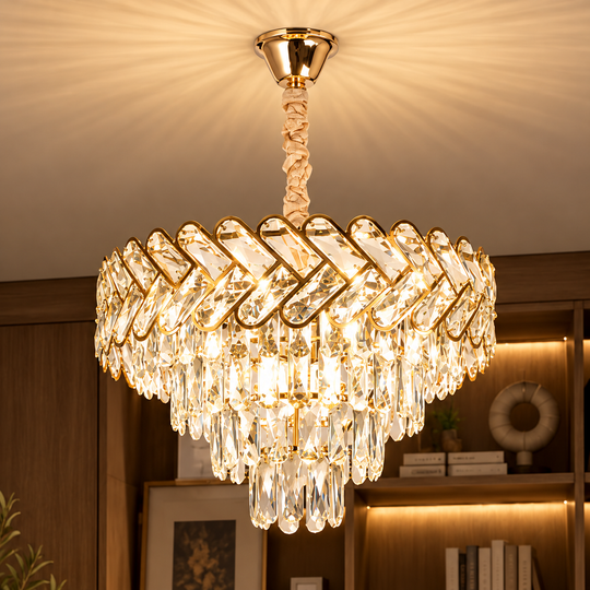Lustre en cristal VECTOR Magno 8xE14, diamètre 58cm, or brillant, hauteur réglable, métal et cristal