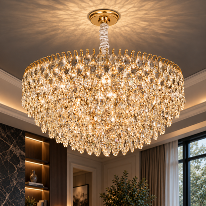 ERDENET Lustre en cristal Nobile, 5xE14, diamètre 40 cm, métal et cristal, or brillant, hauteur réglable