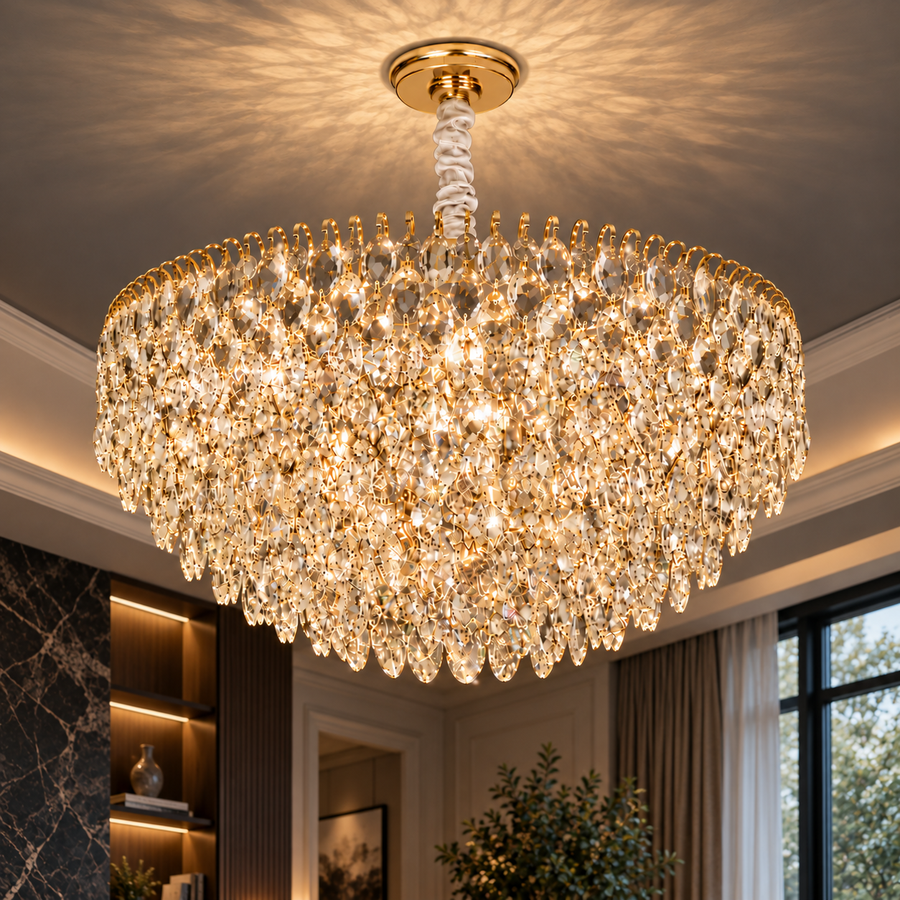 ERDENET Lustre en cristal Nobile, 5xE14, diamètre 40 cm, métal et cristal, or brillant, hauteur réglable