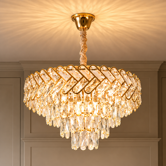 Lustre en cristal VECTOR Elegance 8xE14, diamètre 48cm, doré brillant, hauteur réglable, métal et cristal