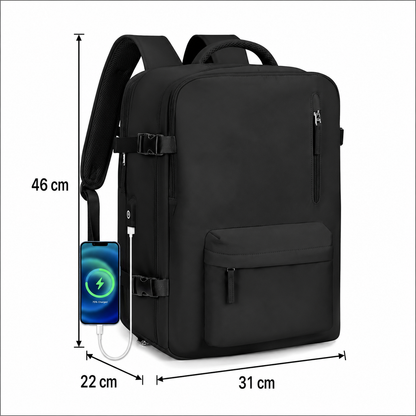 Sac à dos de voyage professionnel ALMATY, avec port USB, 31x22x46cm Oxford, noir