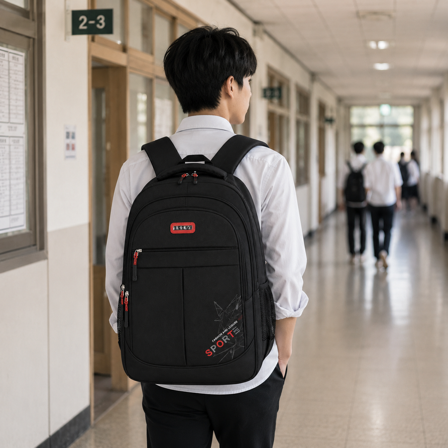 Rucsac Travel Business GANJA, 48x32x15 cm, Oxford, Negru si Rosu