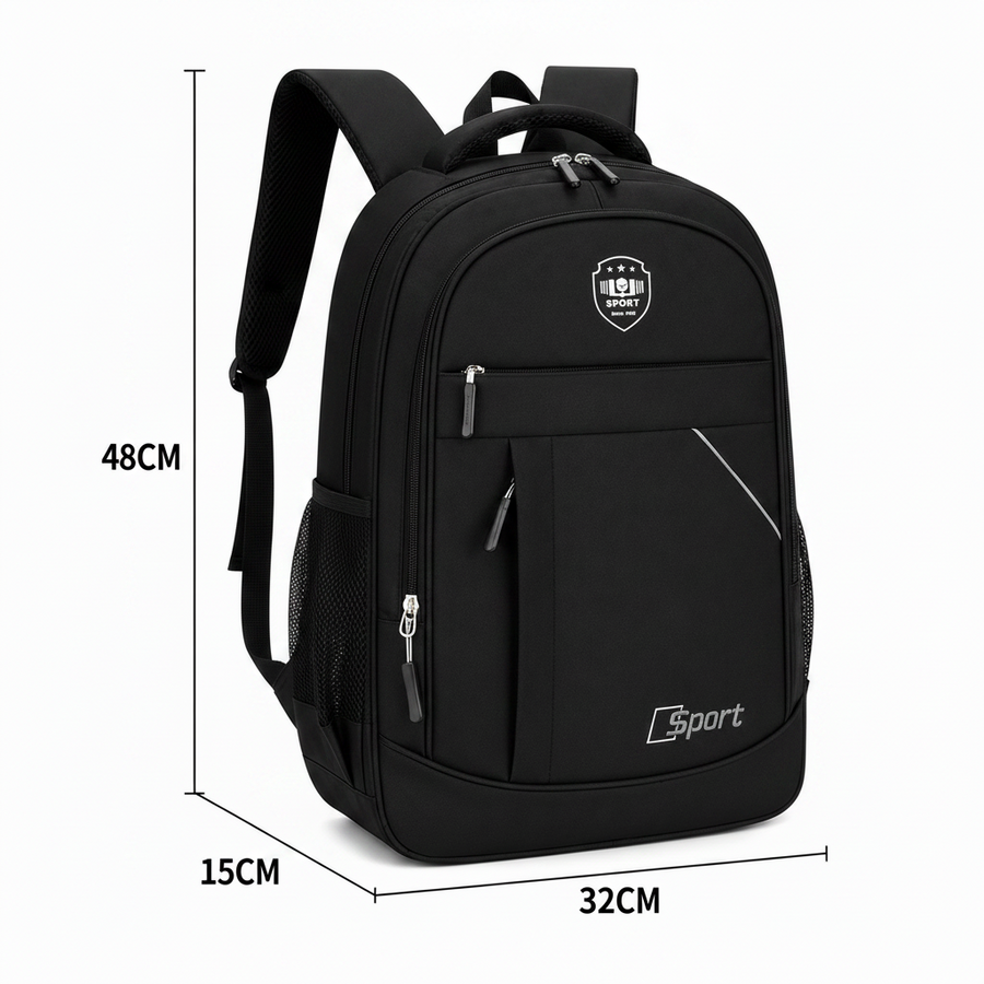 Rucsac Travel Business QABALA, 48x32x15 cm, Oxford, Negru si Alb