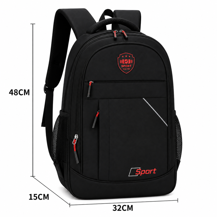 Rucsac Travel Business QABALA, 48x32x15 cm, Oxford, Negru si Rosu