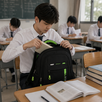 Rucsac Travel Business SHEKI, 47x32x14 cm, Oxford, Negru si Verde