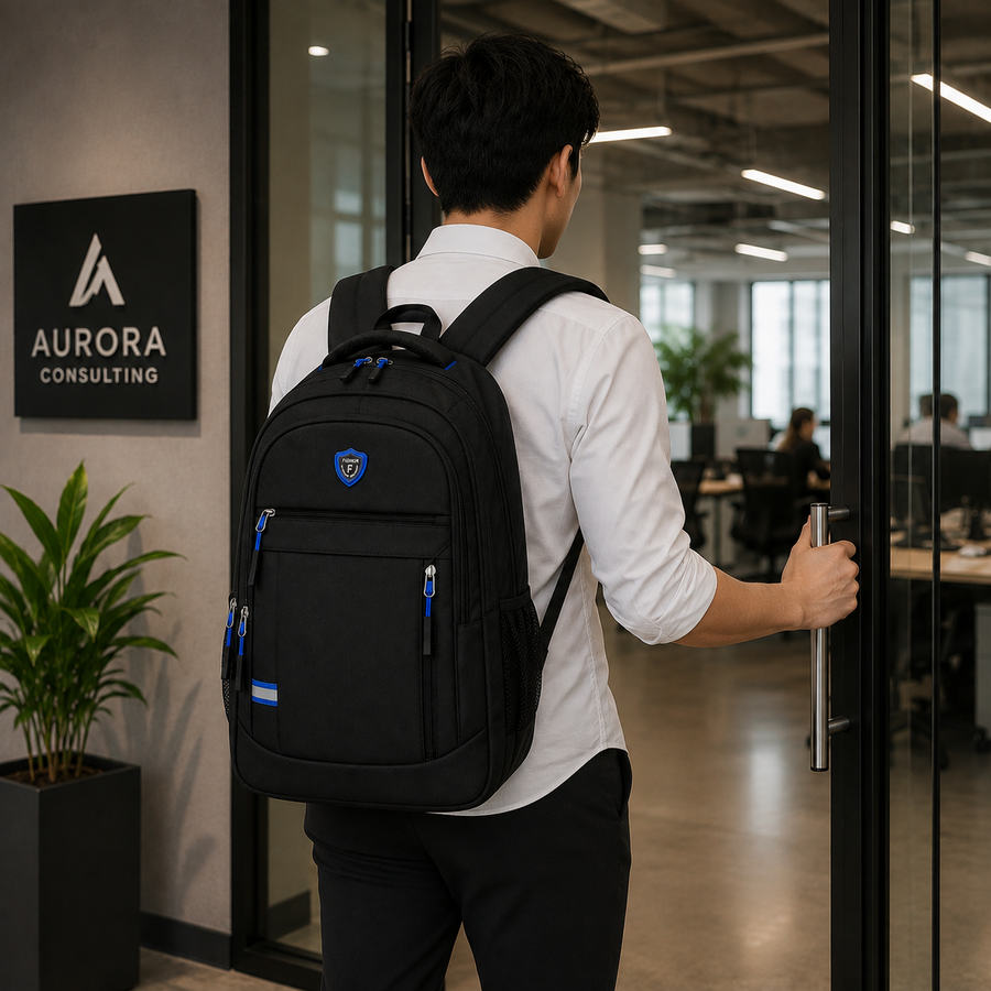 Rucsac Travel Business SUMQAYIT, 47x31x15 cm, Oxford, Negru si Albastru