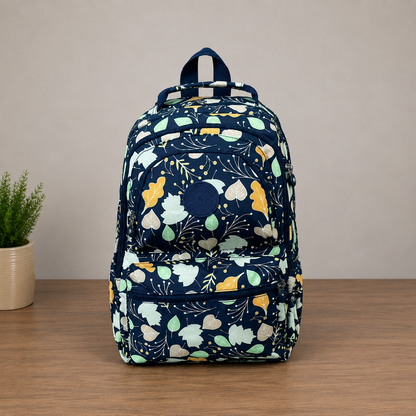 Rucsac de Scoala URGENCH, 47x32x15 cm, Oxford, Bleumarin cu Imprimeu Floral