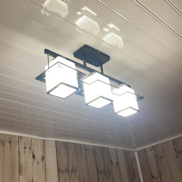 Photo d’un client: Lustre classique Aramis avec abat-jour carré en bois 3x E27 gris noir