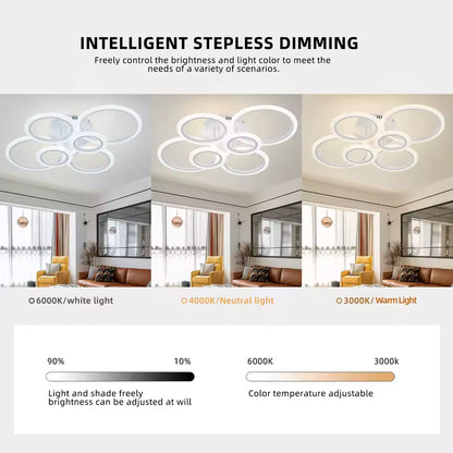 Lustre LED avec télécommande BETTY 82W, 6 Cercles, Lumière Froide/Chaude/Neutre, Dimmable, Blanc