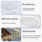 Lustre LED avec télécommande BETTY 82W, 6 Cercles, Lumière Froide/Chaude/Neutre, Dimmable, Blanc