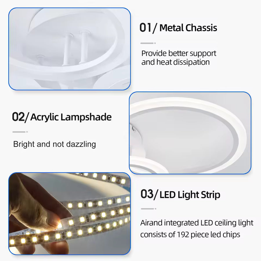 Lustre LED avec télécommande BETTY 82W, 6 Cercles, Lumière Froide/Chaude/Neutre, Dimmable, Blanc