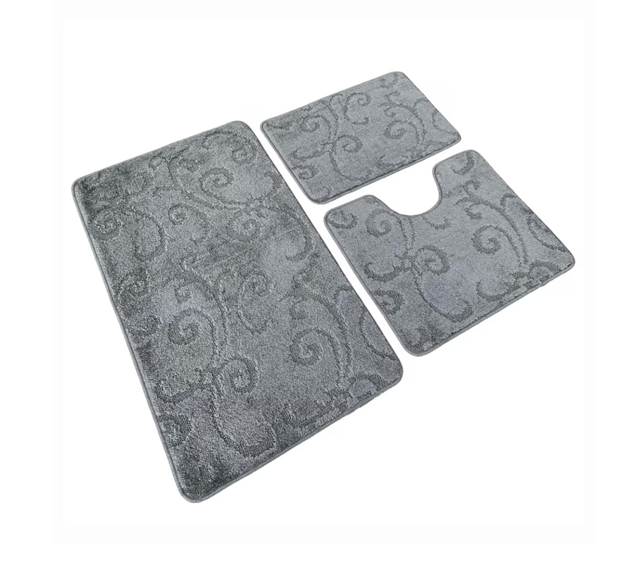 Lot de 3 tapis de bain, 50x40 cm, gris, antidérapant