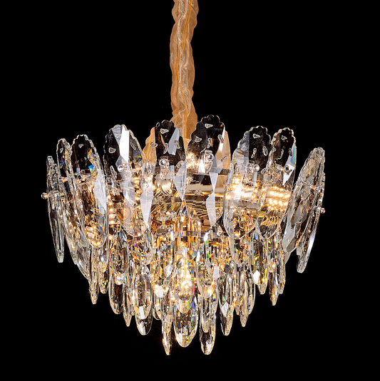 Lustre en cristal, Elégance, 7xE14, diamètre 40 cm, doré brillant, hauteur réglable, métal et cristal