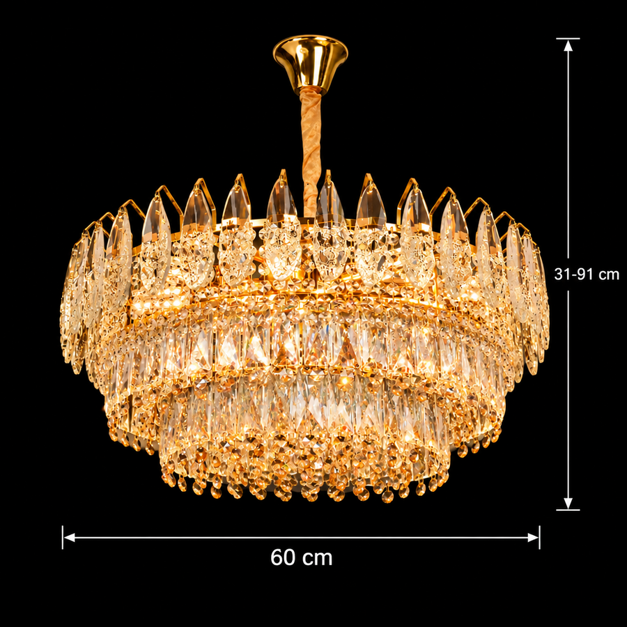 Lustre en cristal MAJESTIC Magno 15x E14, diamètre 60 cm, or brillant, hauteur réglable
