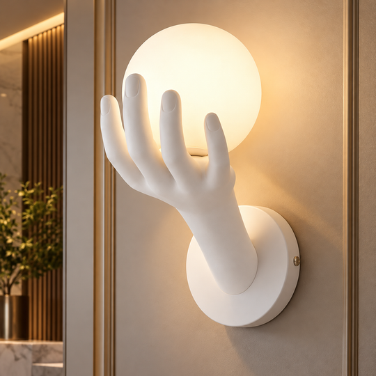 Applique décorative LED MANO, 15x30cm, 1xE27, Verre et Résine, Blanc