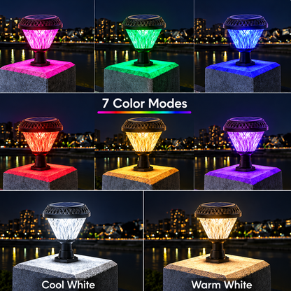 Lampe Solaire LED pour Poteau Extérieur KATTAKURGAN, 8W, Lumière Chaude/Froide/Neutre + RVB, Forme Ronde, Aluminium, Noir, Intensité Variable