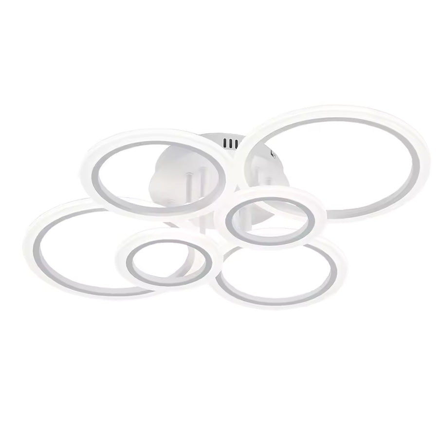 Lustre LED avec télécommande BETTY 82W, 6 Cercles, Lumière Froide/Chaude/Neutre, Dimmable, Blanc