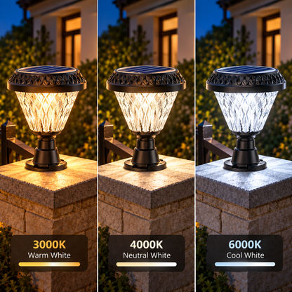 Lampe Solaire LED pour Poteau Extérieur KATTAKURGAN, 8W, Lumière Chaude/Froide/Neutre + RVB, Forme Ronde, Aluminium, Noir, Intensité Variable
