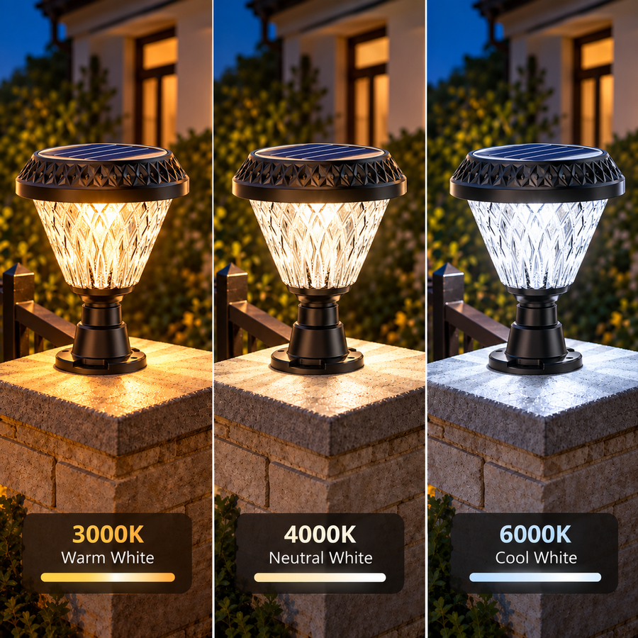 Lampe Solaire LED pour Poteau Extérieur KATTAKURGAN, 8W, Lumière Chaude/Froide/Neutre + RVB, Forme Ronde, Aluminium, Noir, Intensité Variable