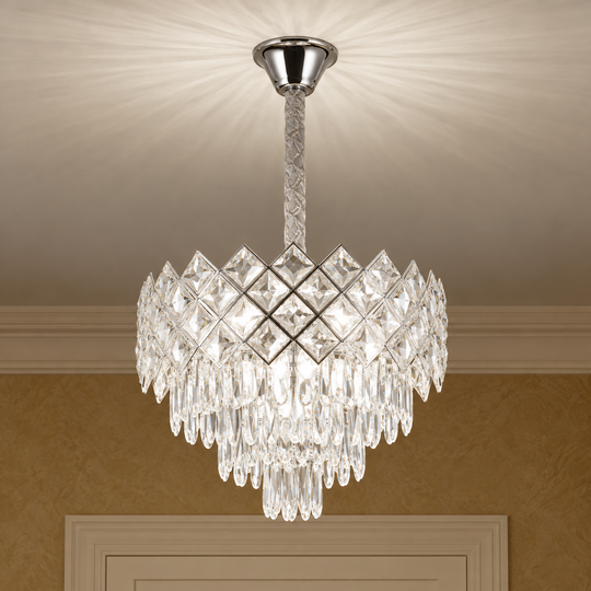Lustre en cristal VECTORIA Nobile 5xE14, diamètre 39cm, chrome brillant, hauteur réglable, métal et cristal
