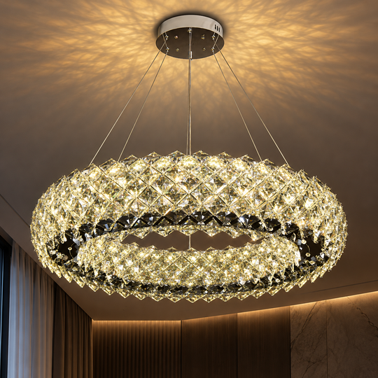 KALTO Regalis Lustre en cristal, diamètre 75 cm, 112 W, lumière froide/chaude/neutre, hauteur réglable, métal et cristal, chrome brillant