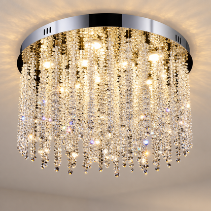 Lustre LED en cristal LLC215/550WH rond, 29 W, lumière froide/chaude/neutre, cristal, doré