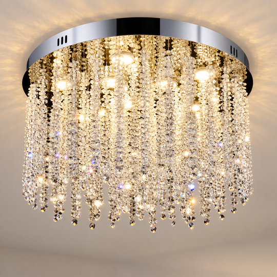 Lustre LED en cristal LLC215/550WH rond, 29 W, lumière froide/chaude/neutre, cristal, doré