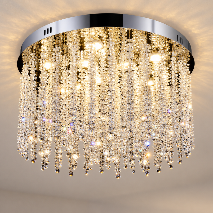 Lustre LED en cristal LLC215/550WH rond, 29 W, lumière froide/chaude/neutre, cristal, doré