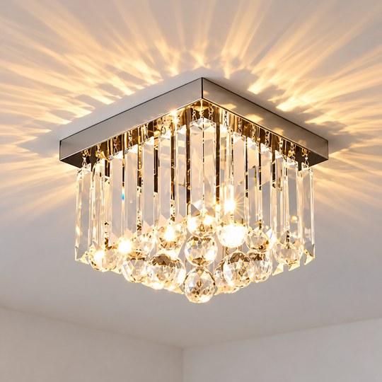 MARTINEZ Linear Luxe Lustre en cristal, diamètre 35 cm, 4x E14, Chrome brillant