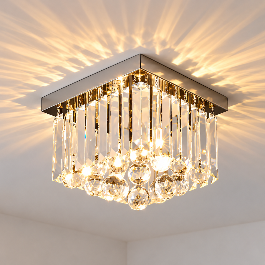 MARTINEZ Linear Luxe Lustre en cristal, diamètre 35 cm, 4x E14, Chrome brillant