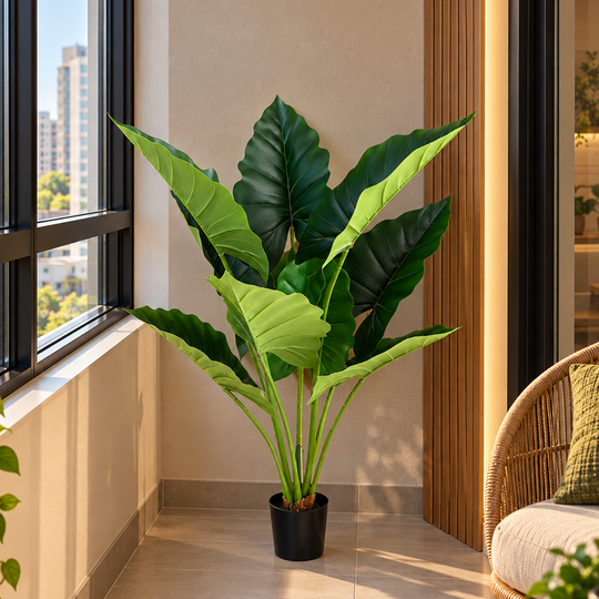 Plante artificielle type Alocasia, 10 feuilles, 120 cm, vert