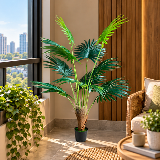 Plante artificielle de type palmier en éventail Livistona, 10 feuilles, 160 cm, vert